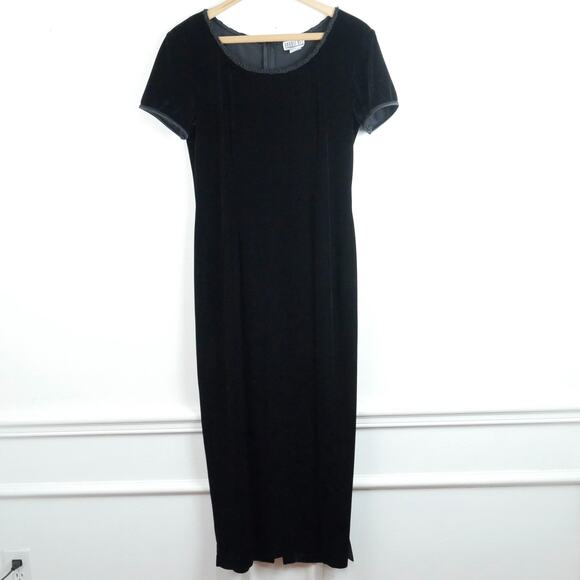 Robbie Bee Dresses & Skirts - Vintage Size 8 Black Velvet Midi Dress Satin Bow Tie Waist 90s Goth Grunge Y2K